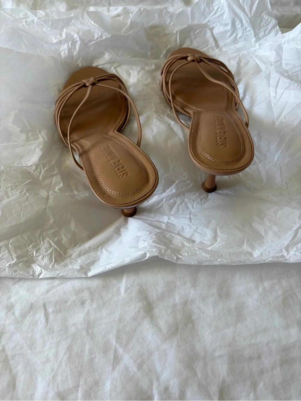 Steve Madden Edna Neutral Strappy Kitten Heel Sandal - Women (worn once)